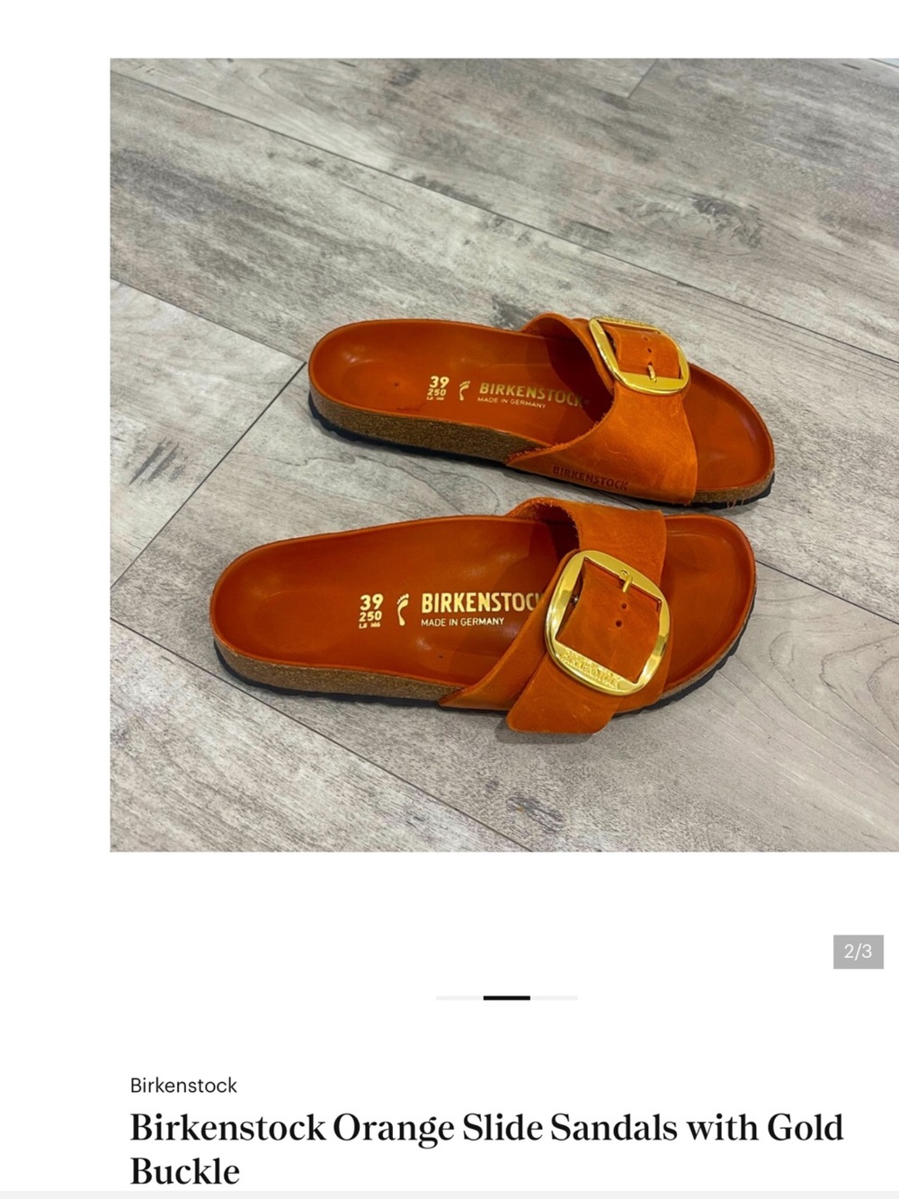Birkenstock Orange Madrid Big Buckle with Gold Buckle Accent